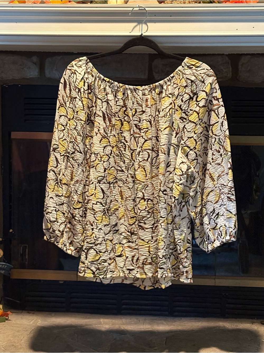 Sonoma Cream Floral Off-Shoulder Peasant Blouse with Yellow Accents